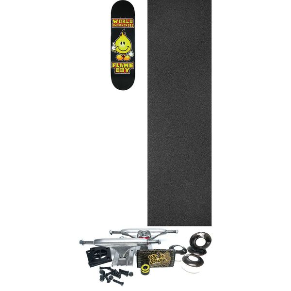 World Industries Skateboards Solid Gold Flame Boy Skateboard Deck - 8.3" x 32" - Complete Skateboard Bundle